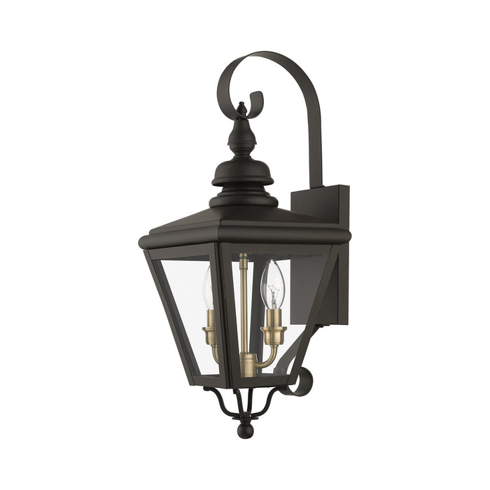 Livex Lighting 27372-07 Two Light Outdoor Wall Lantern, Bronze with Antique Brass