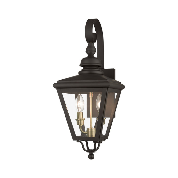 Livex Lighting 27372-07 Two Light Outdoor Wall Lantern, Bronze with Antique Brass