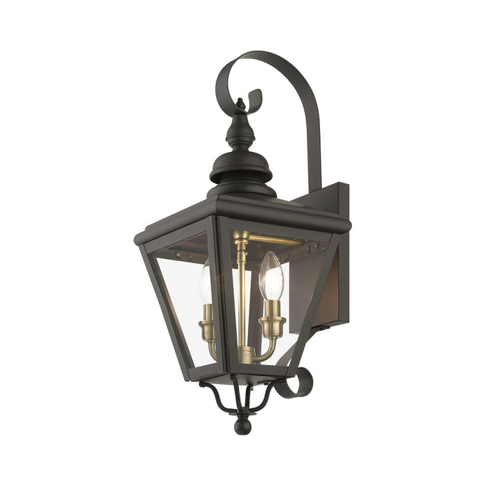 Livex Lighting 27372-07 Two Light Outdoor Wall Lantern, Bronze with Antique Brass