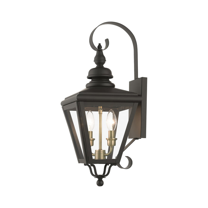 Livex Lighting 27372-07 Two Light Outdoor Wall Lantern, Bronze with Antique Brass