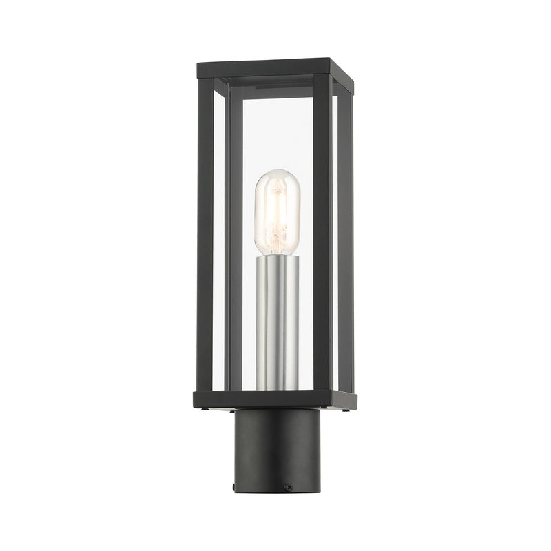 Livex Lighting 28034-04 One Light Outdoor Post Top Lantern, Black with Brushed Nickel
