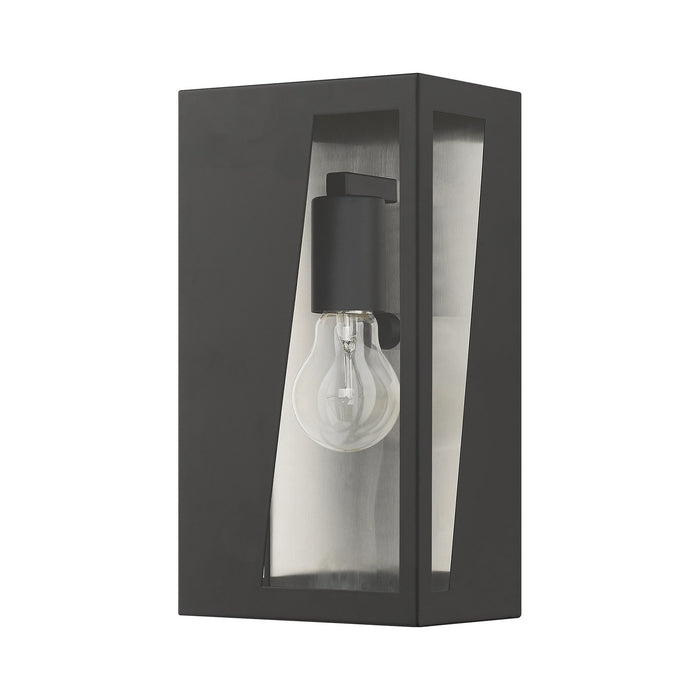 Livex Lighting 28932-04 One Light Outdoor Wall Lantern, Black with Brushed Nickel Stainless Steel Reflector