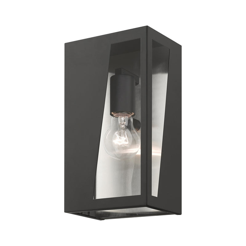 Livex Lighting 28932-04 One Light Outdoor Wall Lantern, Black with Brushed Nickel Stainless Steel Reflector