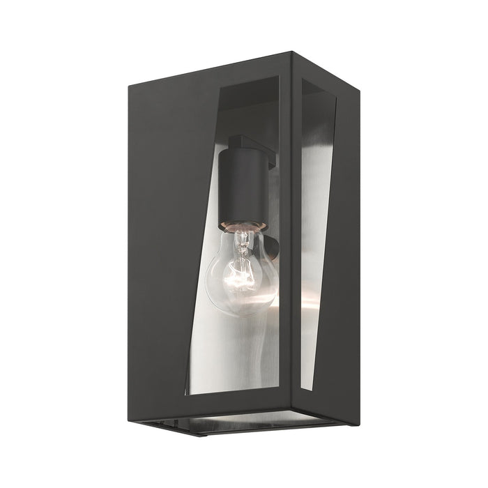 Livex Lighting 28932-04 One Light Outdoor Wall Lantern, Black with Brushed Nickel Stainless Steel Reflector