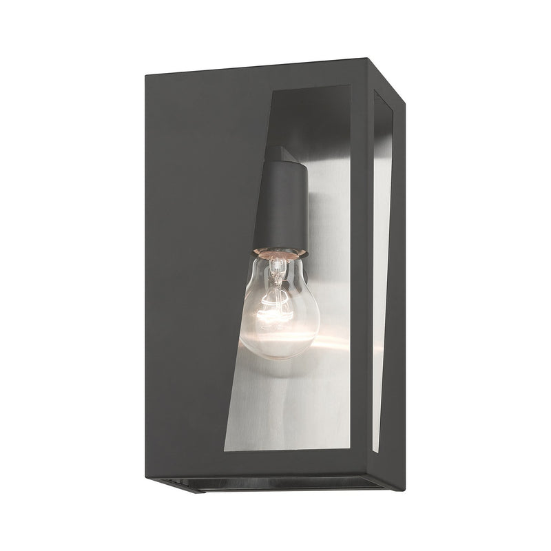 Livex Lighting 28932-04 One Light Outdoor Wall Lantern, Black with Brushed Nickel Stainless Steel Reflector