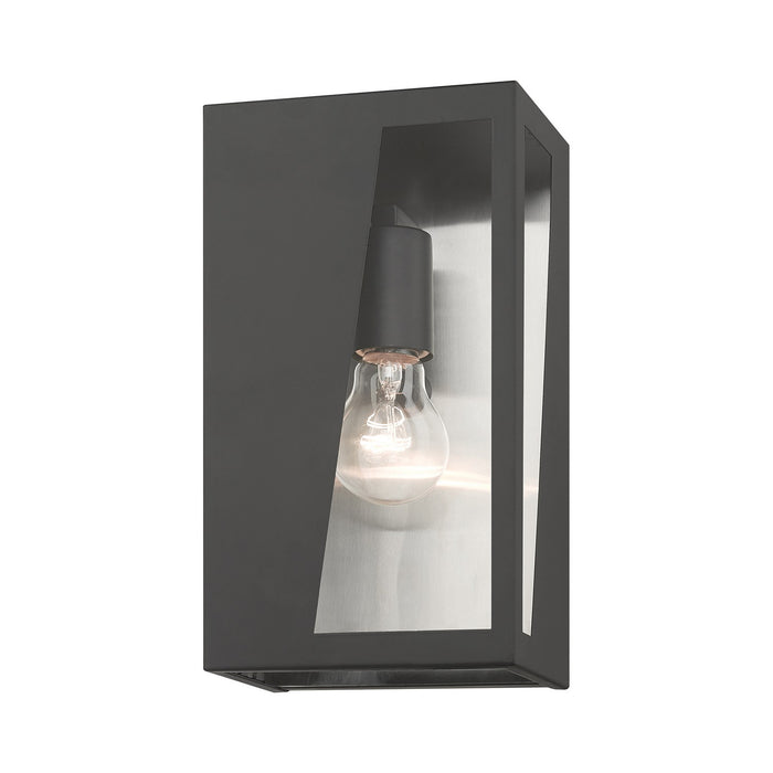 Livex Lighting 28932-04 One Light Outdoor Wall Lantern, Black with Brushed Nickel Stainless Steel Reflector