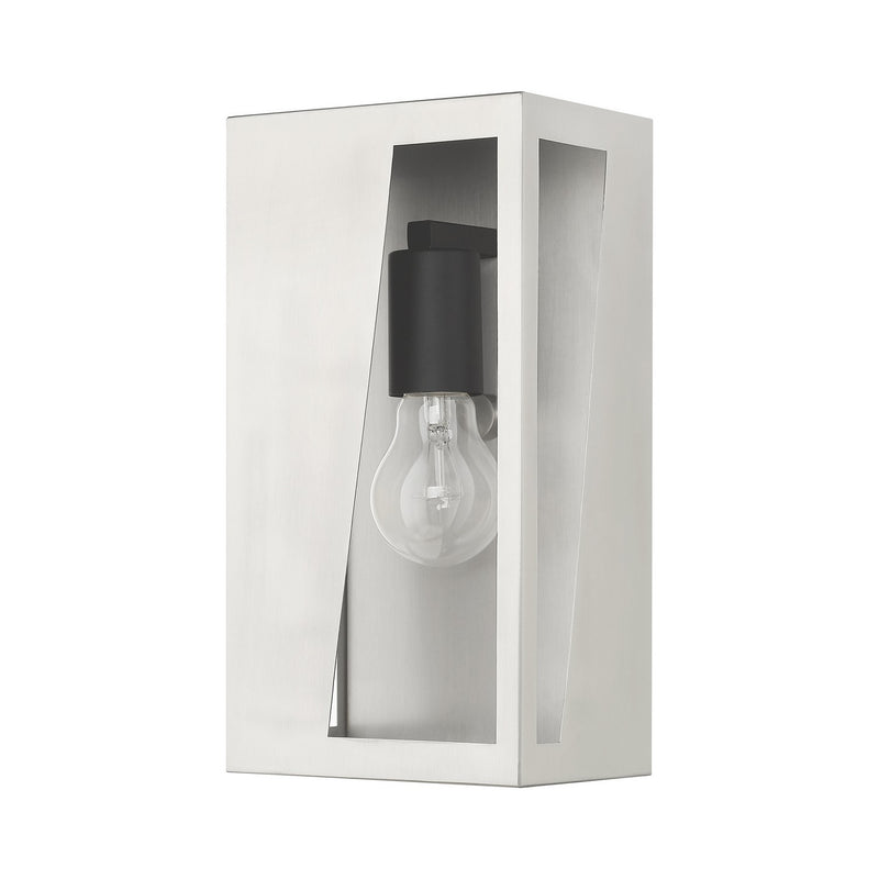 Livex Lighting 28932-91 One Light Outdoor Wall Lantern, Brushed Nickel with Black and Brushed Nickel Stainless Steel