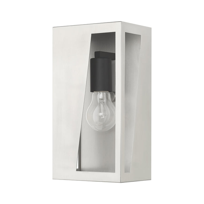 Livex Lighting 28932-91 One Light Outdoor Wall Lantern, Brushed Nickel with Black and Brushed Nickel Stainless Steel