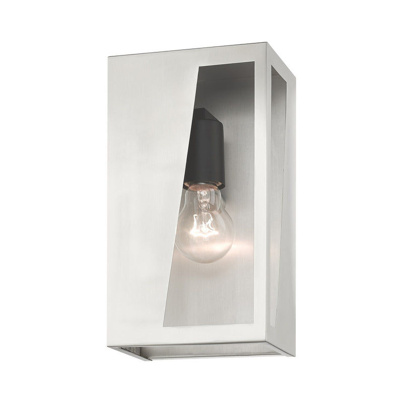Livex Lighting 28932-91 One Light Outdoor Wall Lantern, Brushed Nickel with Black and Brushed Nickel Stainless Steel