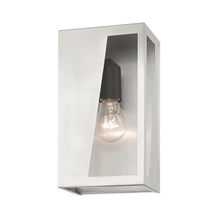 Livex Lighting 28932-91 One Light Outdoor Wall Lantern, Brushed Nickel with Black and Brushed Nickel Stainless Steel