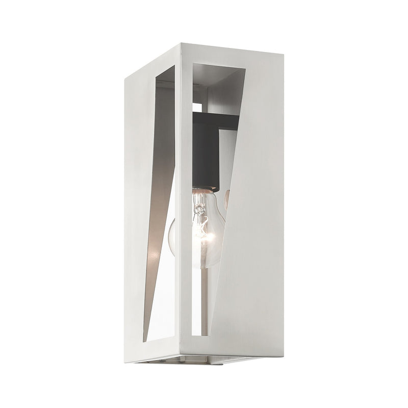 Livex Lighting 28932-91 One Light Outdoor Wall Lantern, Brushed Nickel with Black and Brushed Nickel Stainless Steel