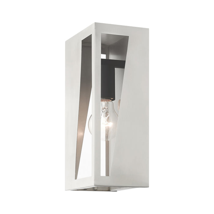 Livex Lighting 28932-91 One Light Outdoor Wall Lantern, Brushed Nickel with Black and Brushed Nickel Stainless Steel