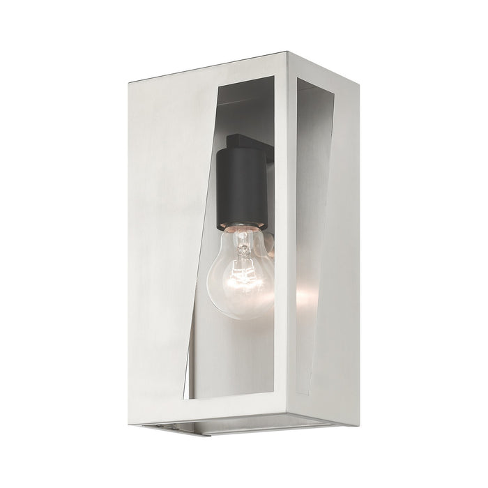 Livex Lighting 28932-91 One Light Outdoor Wall Lantern, Brushed Nickel with Black and Brushed Nickel Stainless Steel
