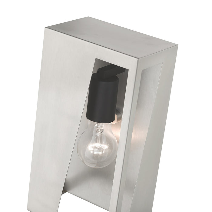 Livex Lighting 28932-91 One Light Outdoor Wall Lantern, Brushed Nickel with Black and Brushed Nickel Stainless Steel