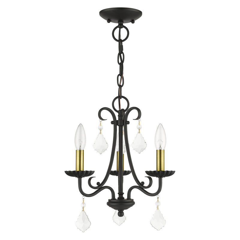 Livex Lighting 40873-04 Three Light Mini Chandelier, Black with Antique Brass