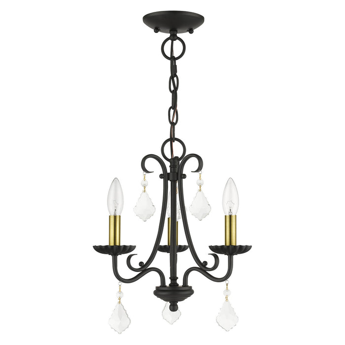 Livex Lighting 40873-04 Three Light Mini Chandelier, Black with Antique Brass