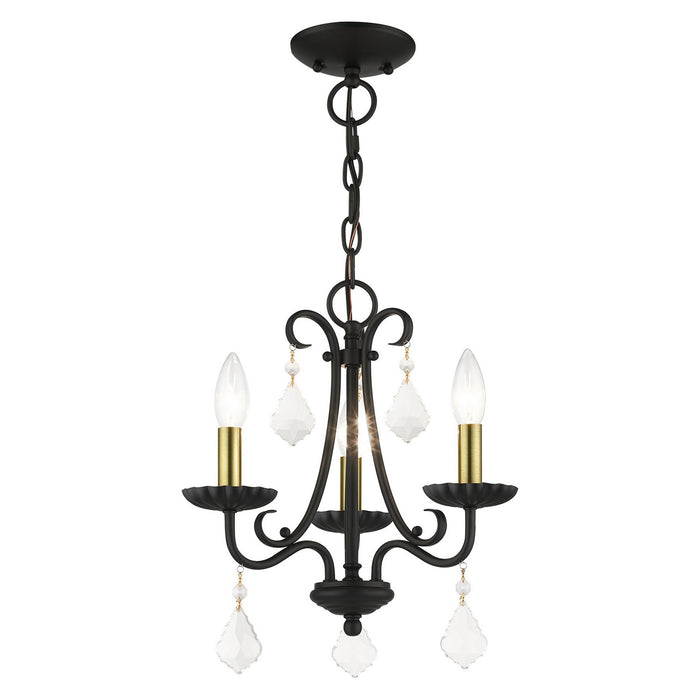 Livex Lighting 40873-04 Three Light Mini Chandelier, Black with Antique Brass