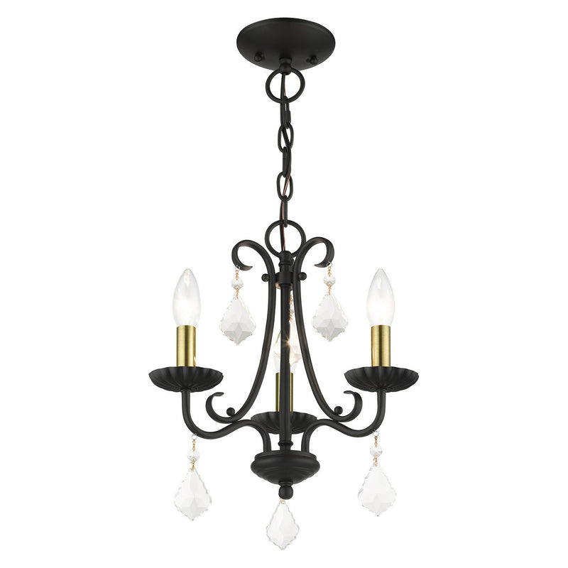 Livex Lighting 40873-04 Three Light Mini Chandelier, Black with Antique Brass