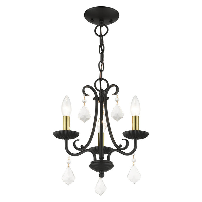 Livex Lighting 40873-04 Three Light Mini Chandelier, Black with Antique Brass