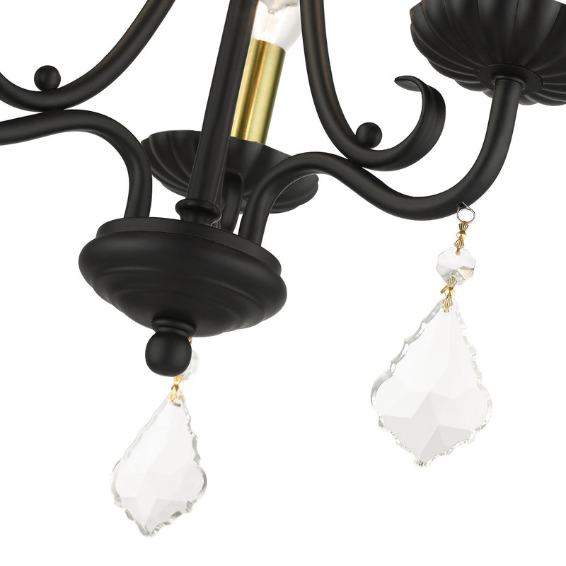 Livex Lighting 40873-04 Three Light Mini Chandelier, Black with Antique Brass