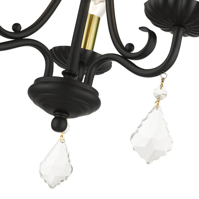 Livex Lighting 40873-04 Three Light Mini Chandelier, Black with Antique Brass
