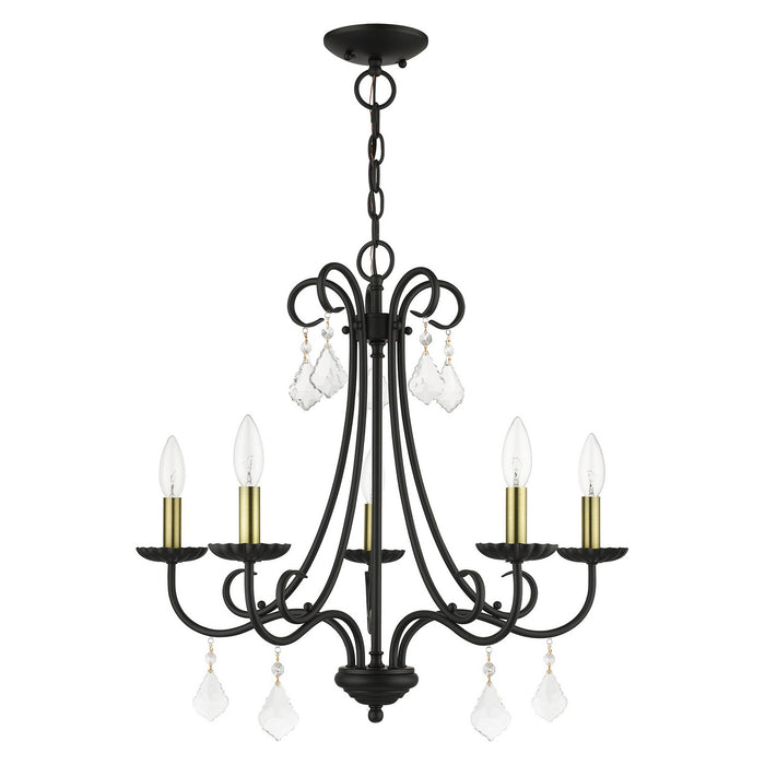 Livex Lighting 40875-04 Five Light Chandelier, Black with Antique Brass