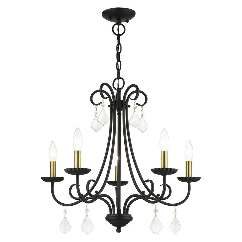 Livex Lighting 40875-04 Five Light Chandelier, Black with Antique Brass
