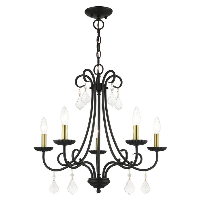 Livex Lighting 40875-04 Five Light Chandelier, Black with Antique Brass