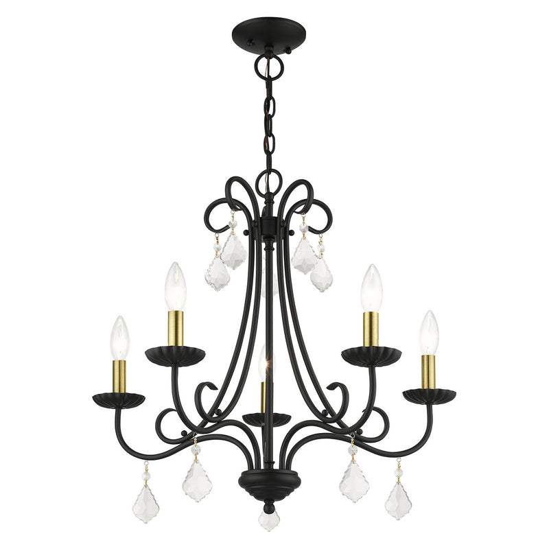 Livex Lighting 40875-04 Five Light Chandelier, Black with Antique Brass