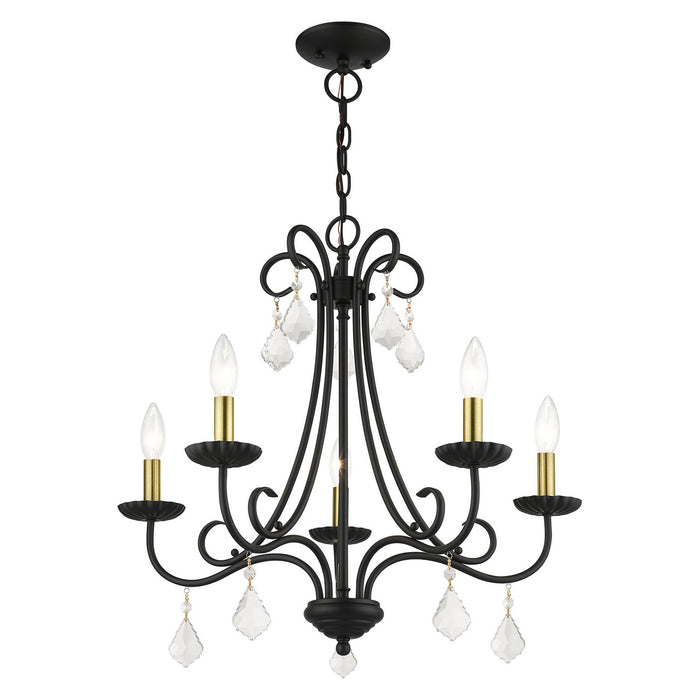 Livex Lighting 40875-04 Five Light Chandelier, Black with Antique Brass