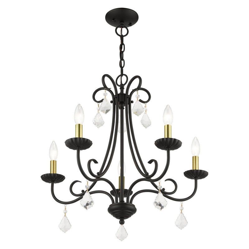 Livex Lighting 40875-04 Five Light Chandelier, Black with Antique Brass