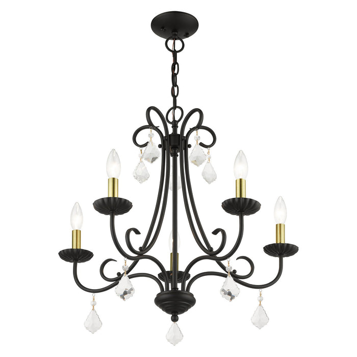 Livex Lighting 40875-04 Five Light Chandelier, Black with Antique Brass