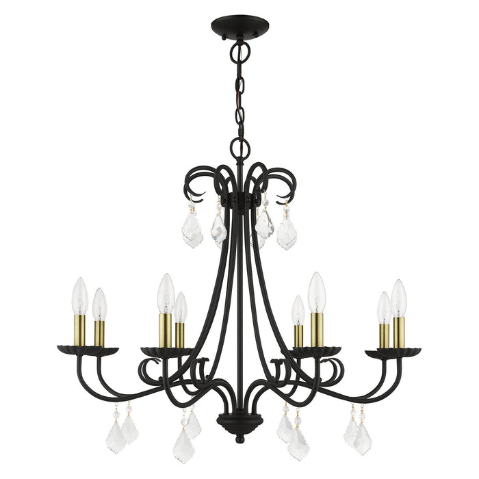 Livex Lighting 40878-04 Eight Light Chandelier, Black with Antique Brass