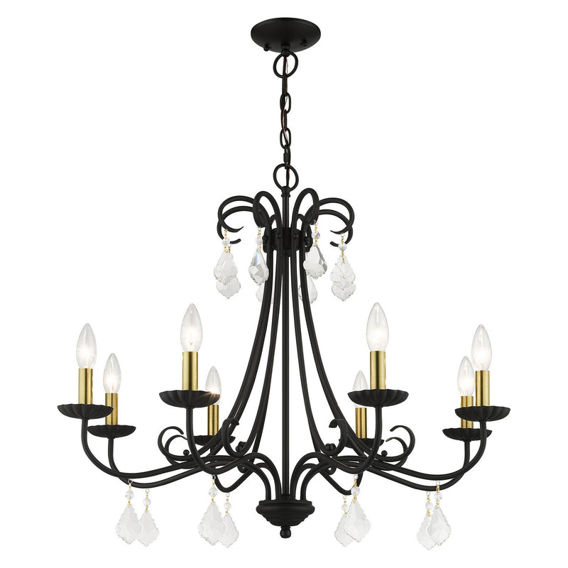 Livex Lighting 40878-04 Eight Light Chandelier, Black with Antique Brass