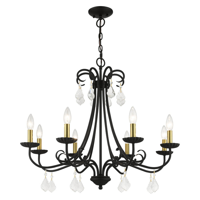 Livex Lighting 40878-04 Eight Light Chandelier, Black with Antique Brass