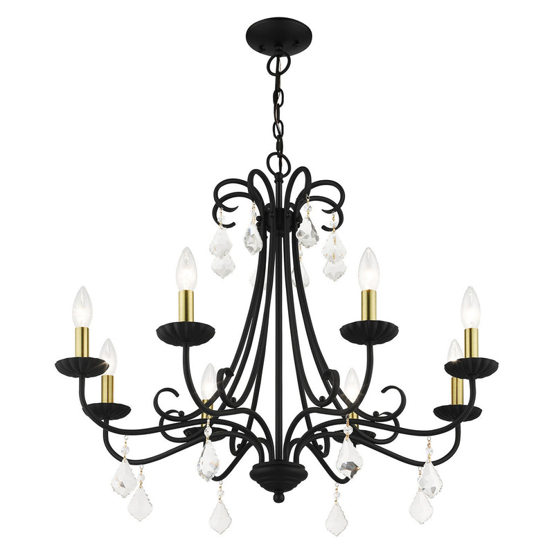Livex Lighting 40878-04 Eight Light Chandelier, Black with Antique Brass