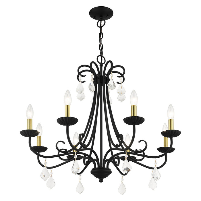 Livex Lighting 40878-04 Eight Light Chandelier, Black with Antique Brass