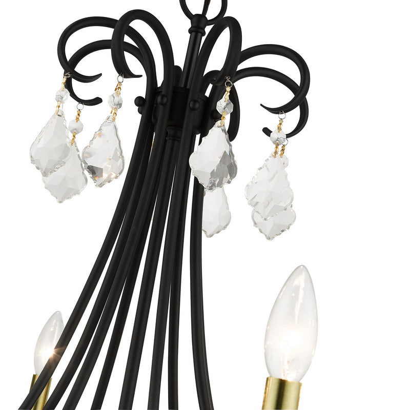 Livex Lighting 40878-04 Eight Light Chandelier, Black with Antique Brass
