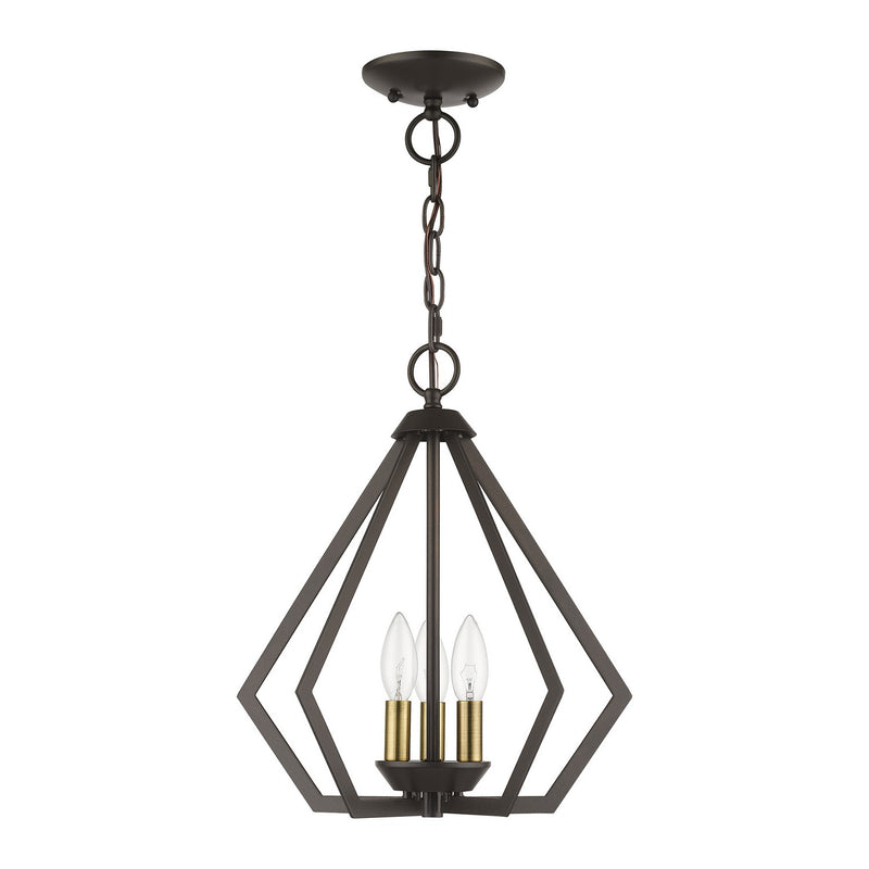 Livex Lighting 40923-92 Three Light Semi-Flush / Pendant, English Bronze with Antique Brass