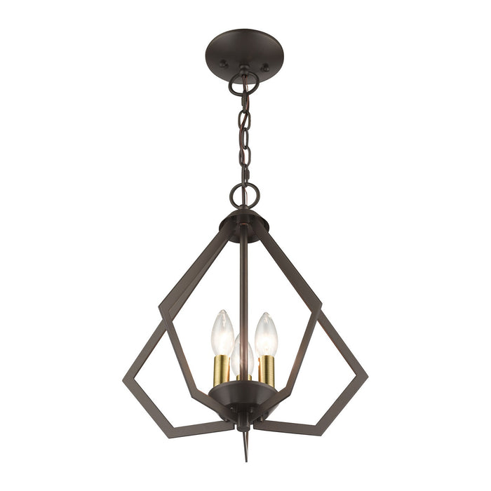 Livex Lighting 40923-92 Three Light Semi-Flush / Pendant, English Bronze with Antique Brass