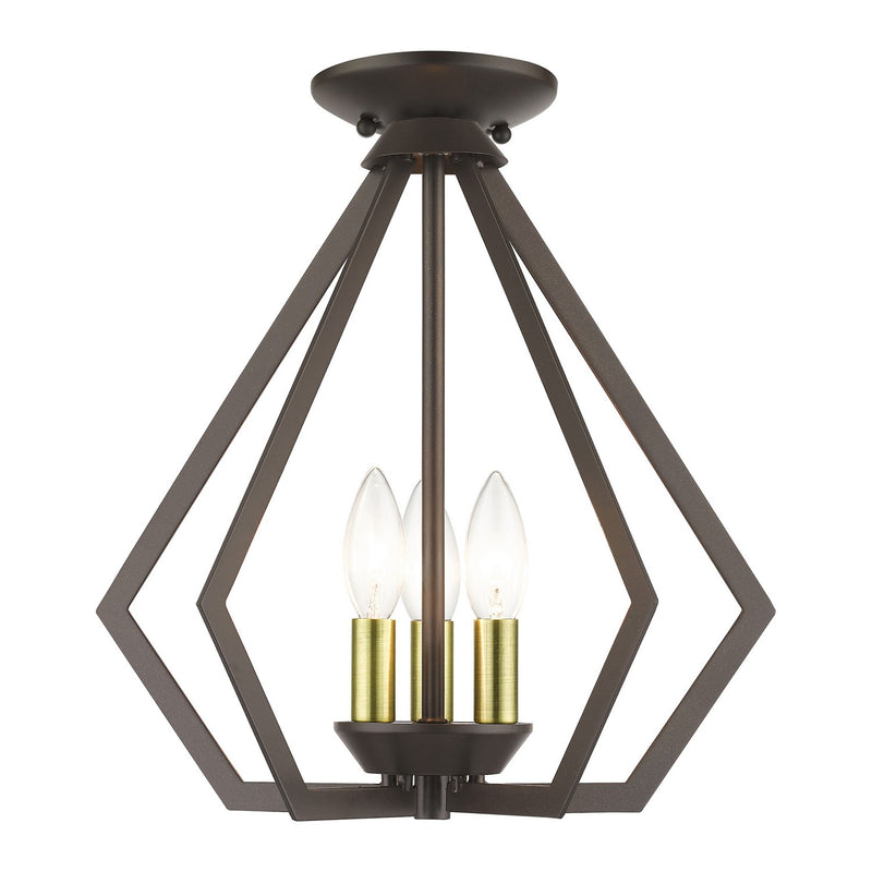 Livex Lighting 40923-92 Three Light Semi-Flush / Pendant, English Bronze with Antique Brass