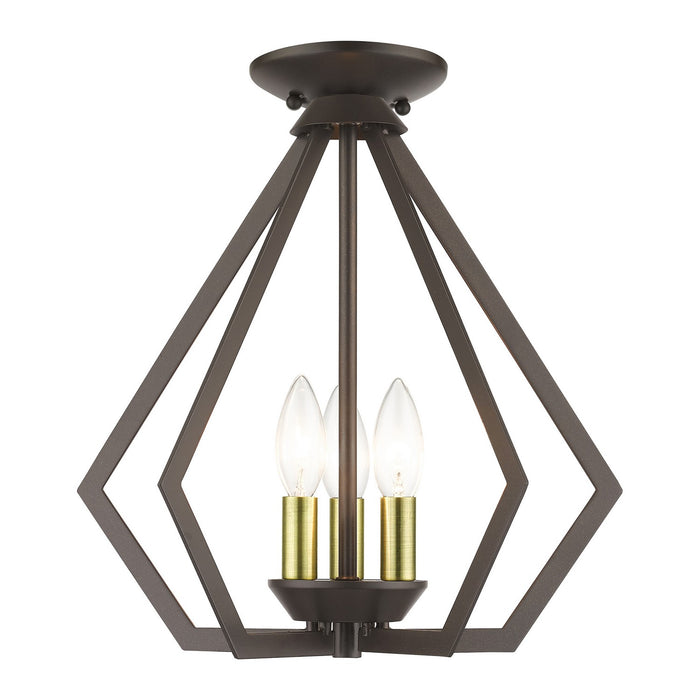 Livex Lighting 40923-92 Three Light Semi-Flush / Pendant, English Bronze with Antique Brass