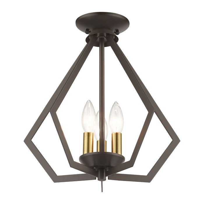 Livex Lighting 40923-92 Three Light Semi-Flush / Pendant, English Bronze with Antique Brass