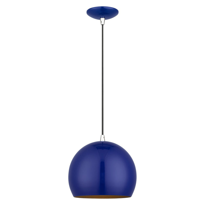 Livex Lighting 41181-37 One Light Pendant, Shiny Cobalt Blue with Polished Chrome
