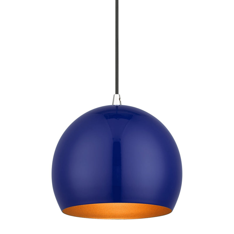 Livex Lighting 41181-37 One Light Pendant, Shiny Cobalt Blue with Polished Chrome