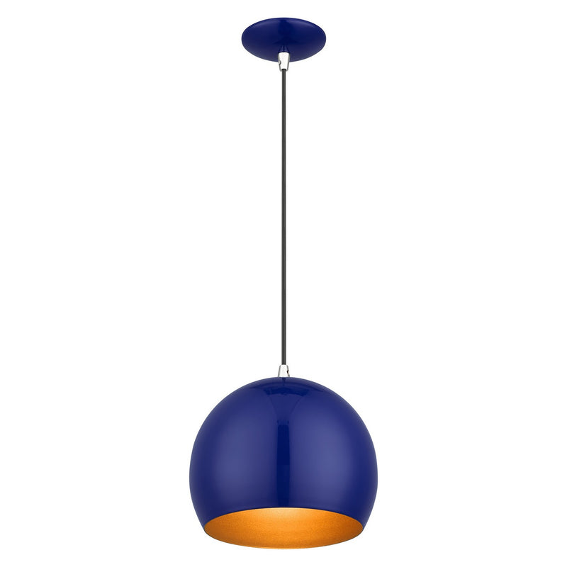 Livex Lighting 41181-37 One Light Pendant, Shiny Cobalt Blue with Polished Chrome