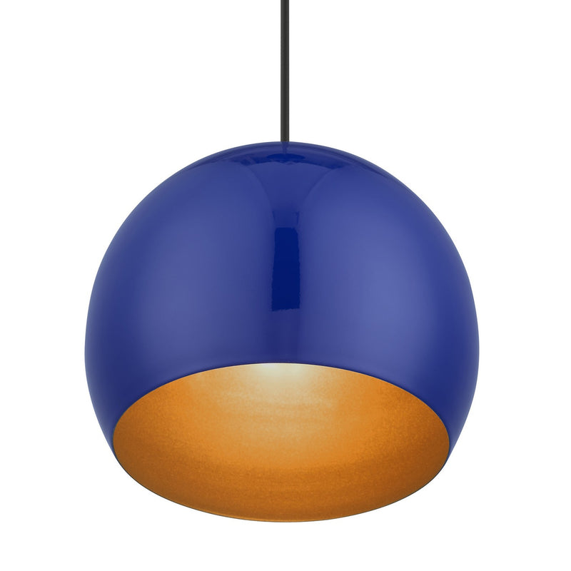 Livex Lighting 41181-37 One Light Pendant, Shiny Cobalt Blue with Polished Chrome