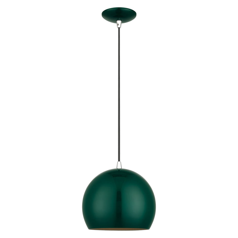 Livex Lighting 41181-97 One Light Pendant, Shiny Hunter Green with Polished Chrome