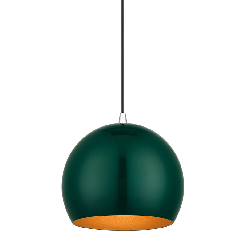 Livex Lighting 41181-97 One Light Pendant, Shiny Hunter Green with Polished Chrome