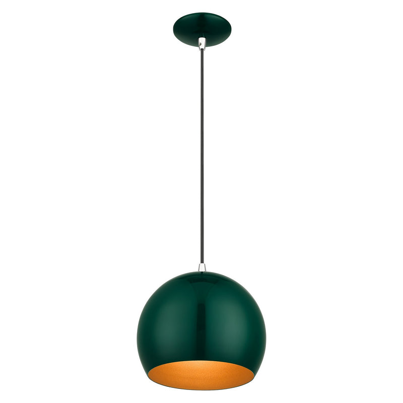 Livex Lighting 41181-97 One Light Pendant, Shiny Hunter Green with Polished Chrome
